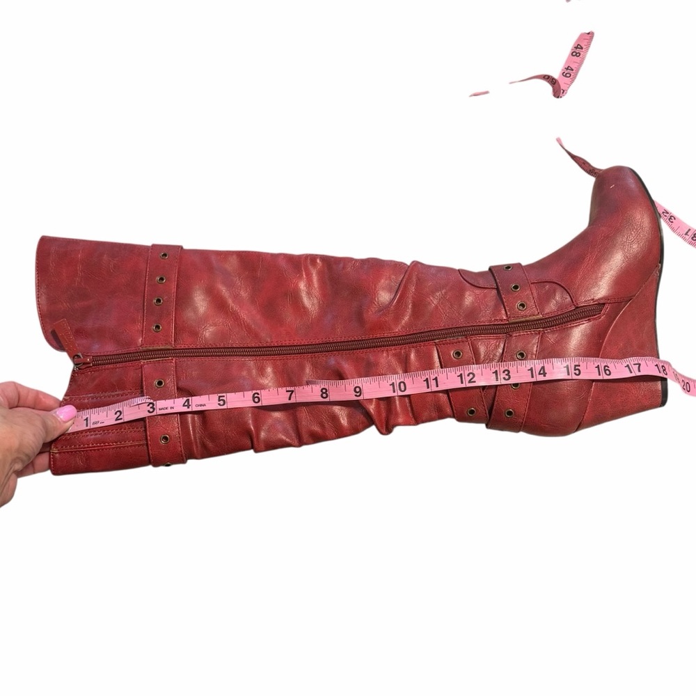 Forever Young ALKA Red Over The Knee Wedge Boots - Size 6 - Picture 14 of 14